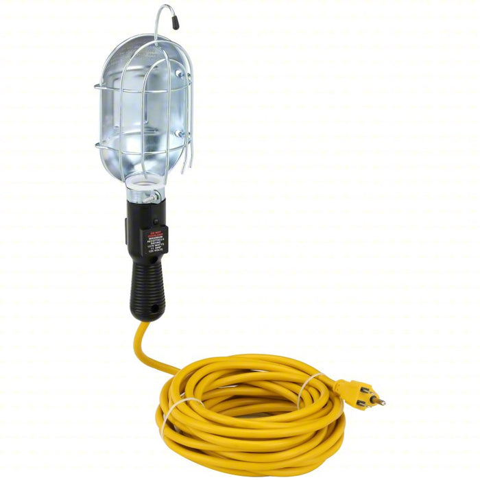 Hand Lamp: Bulb Dependent, 25 ft Power Cord Lg, 100 W, 120V AC, Corded, Hook, Black/Silver