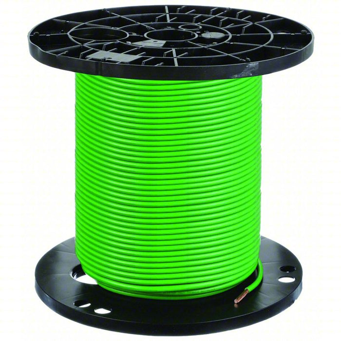 Building Wire: 6 AWG Wire Size, 1 Conductors, Green, 500 ft Lg, Stranded, Nylon, PVC