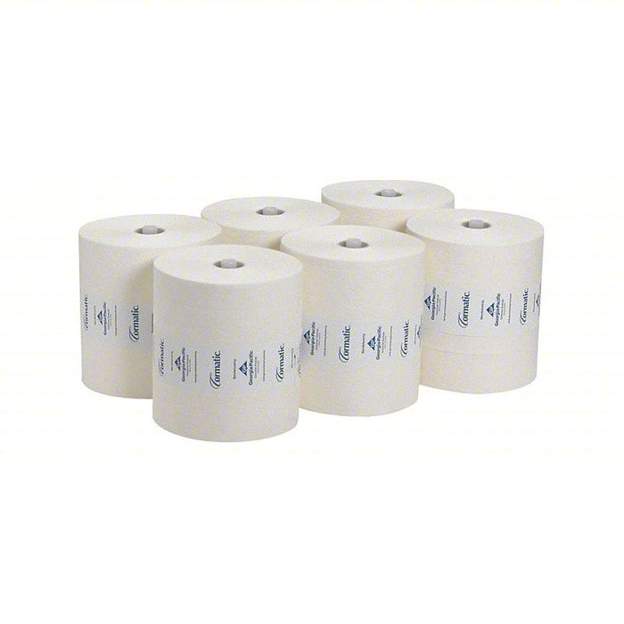 Paper Towel Roll: White, 8 1/4 in Roll Wd, 700 ft Roll Lg, Continuous Sheet Lg, 6 PK