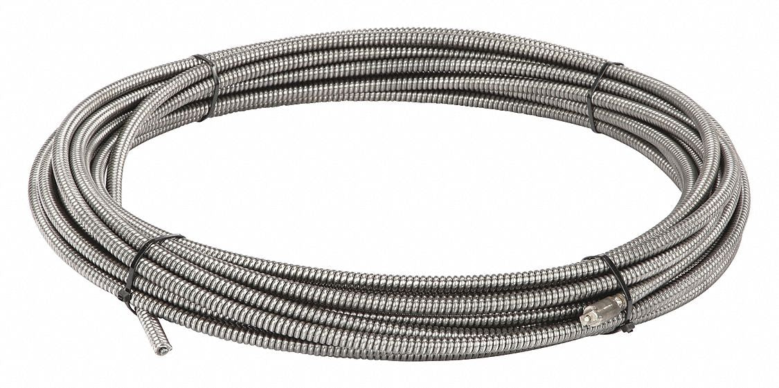 Drain Cleaning Cable: 1/2 in Dia., 75 ft Lg., Integral Wound, Coupling, 4 in Max. Pipe Dia.