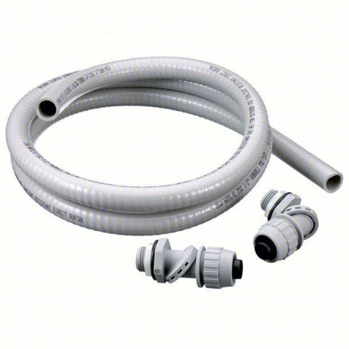 Liquid-Tight Flex Conduit & Fitting Kits: 1/2 in Trade Size, Gray, 6 ft Nominal Lg, PS