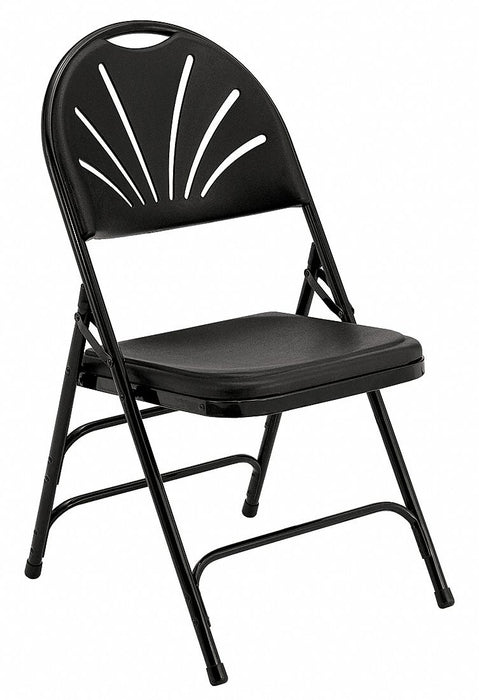 Folding Chair: 1100 Series, Black Seat, Polyethylene Seat, Steel Frame, 4 PK