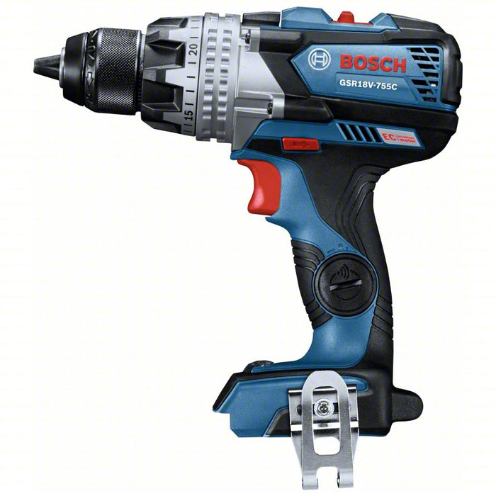 Cordless Drill: 18V DC, 1/2 in Chuck, 2,100 RPM Max., 975 in-lb Max Torque, Brushless Motor
