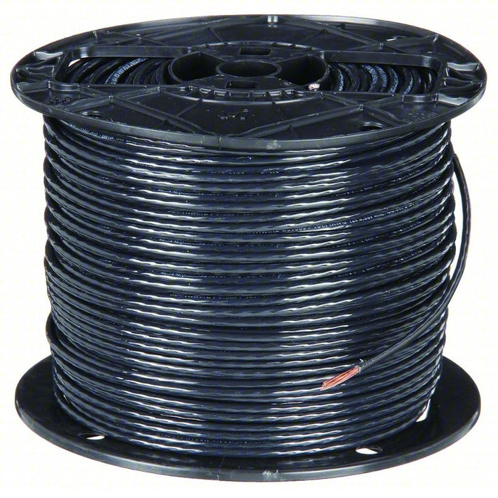 Building Wire: 10 AWG Wire Size, 1 Conductors, Black, 2,500 ft Lg, Stranded, Nylon, PVC