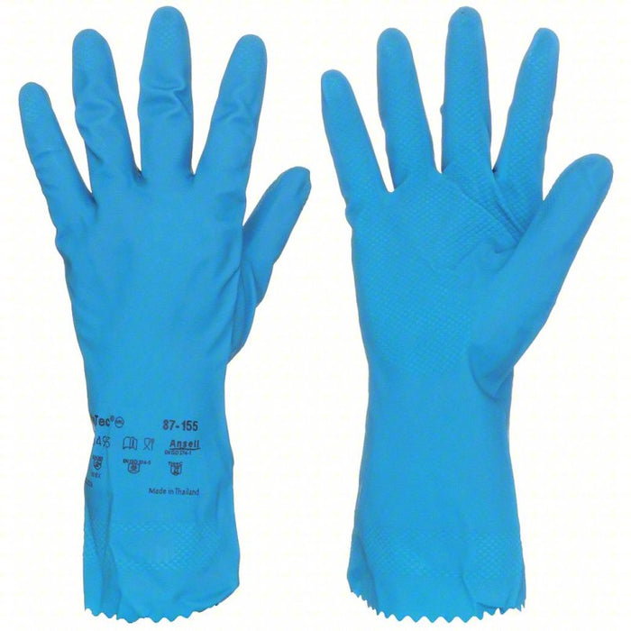 Chemical Resistant Gloves: 16 mil Glove Thick, 12 in Glove Lg, Fish Scale, 9 Glove Size, Blue, 12pk