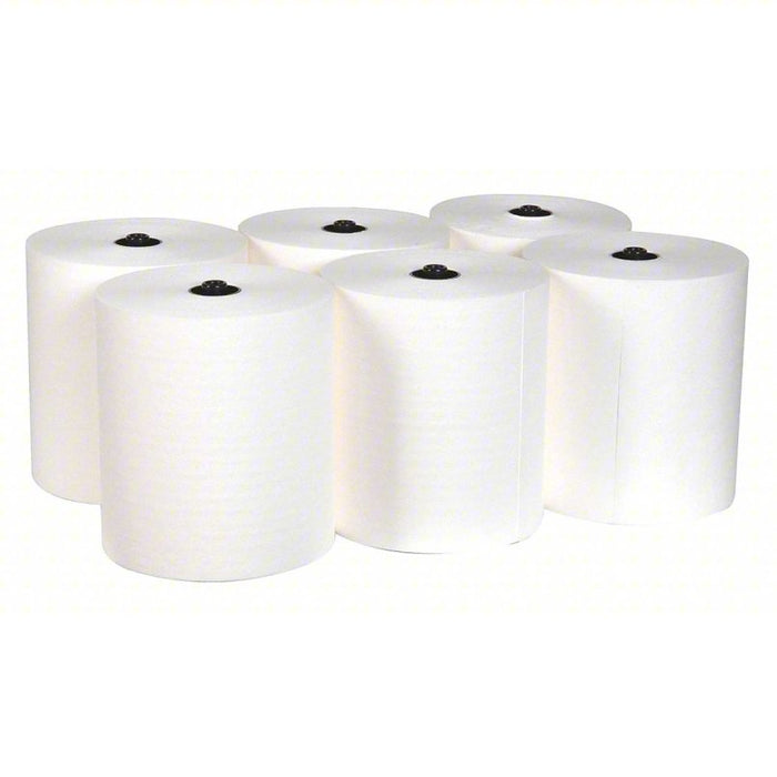 Paper Towel Roll: White, 8 in Roll Wd, 550 ft Roll Lg, Continuous Sheet Lg, 6 PK