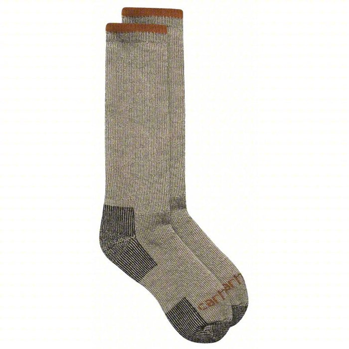 Socks: Crew, Men's, 9 to 12 Fits Shoe Size, Gray, Wool, CARHARTT, Reinforced Heel and Toe, L, PKG. OF 3