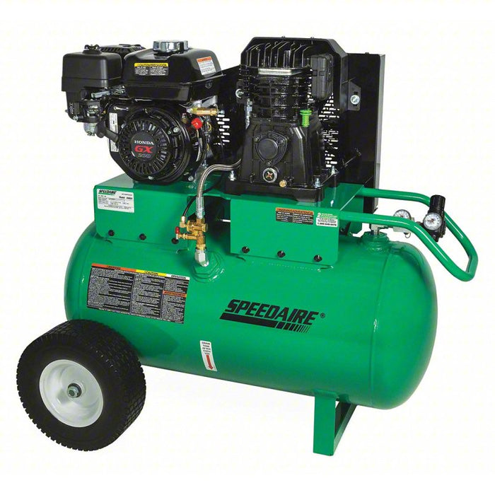 Portable Gas Air Compressor: 1 Stage, 6.5 hp Engine, Honda, 13.9 cfm @ 90 psi, Horizontal