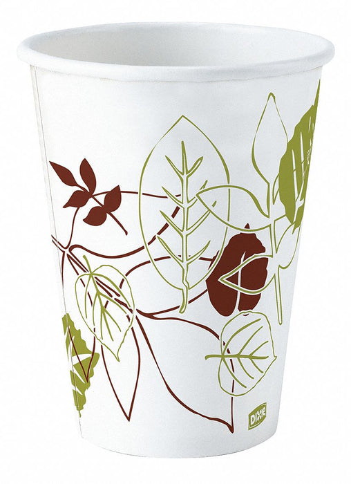 Disposable Hot Cup: 12 oz Capacity, White, Paper, Unwrapped, Pathways, 500 PK