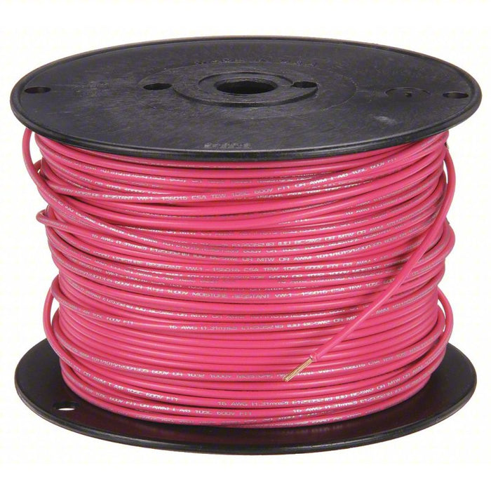 Machine Tool Wire: 16 AWG Wire Size, Pink, 500 ft Lg, PVC, 0.12 in Nominal Outside Dia.