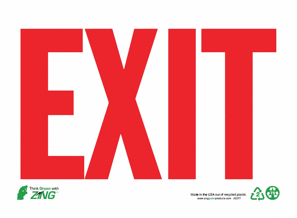 ZING Plastic,  Exit Sign,  14in Width,  10in Height,  Surfac