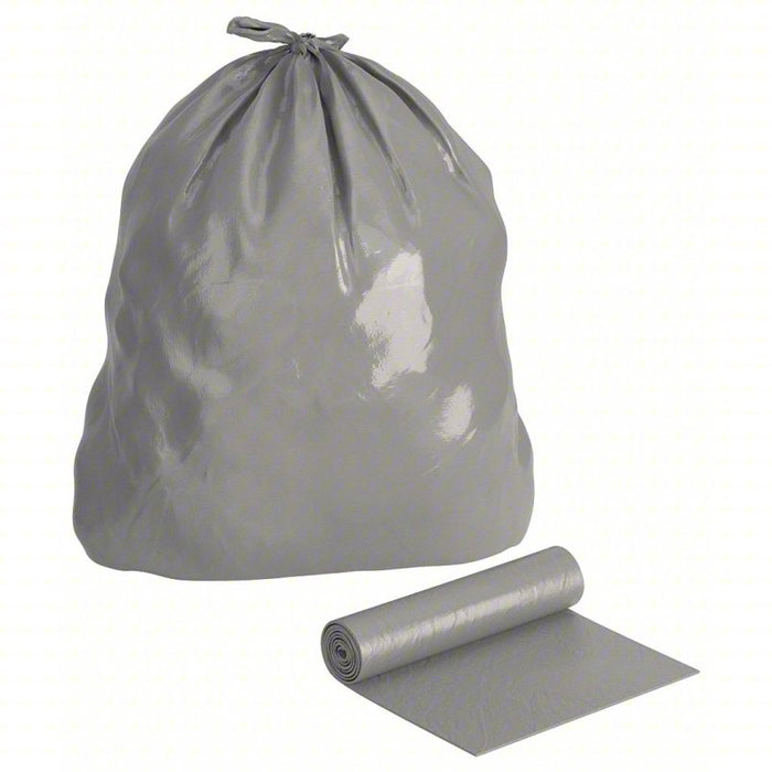 Trash Bags: 55 gal Capacity, 36 in Wd, 58 in Ht, 2 mil Thick, Gray, Coreless Roll, 100 PK