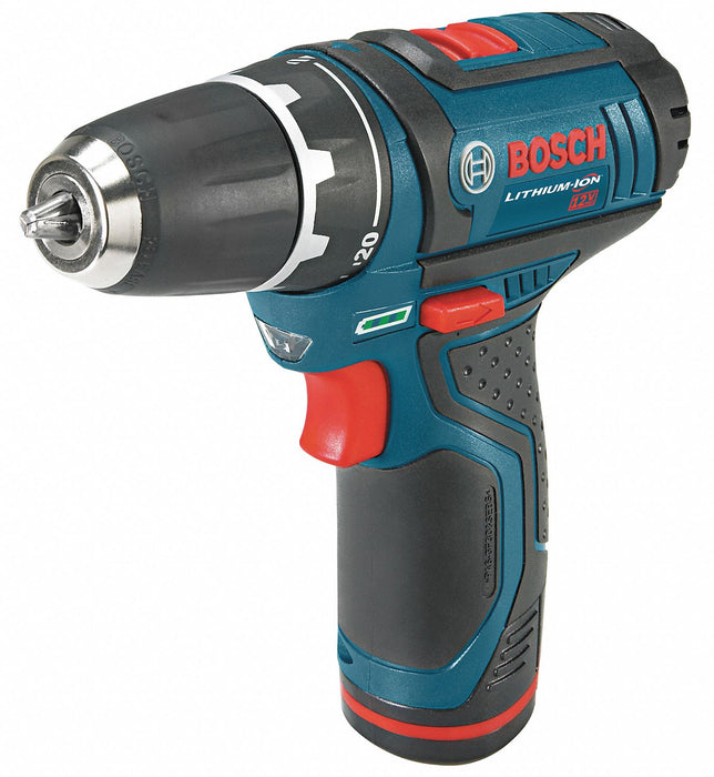Drill Kit: 12V DC, Compact, 3/8 in Chuck, 1,300 RPM Max., 265 in-lb Max Torque, (2) 2.0 Ah