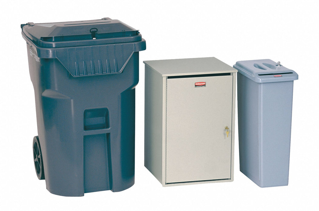 Confidential Waste Container: 65 gal Capacity, 25 1/4 in Wd/Dia, Gray