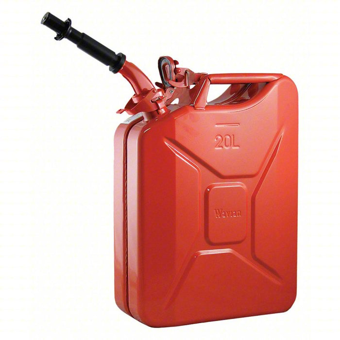 Gas Can: 5.28 gal_20 L Capacity, Self, Red, Cold Rolled Steel