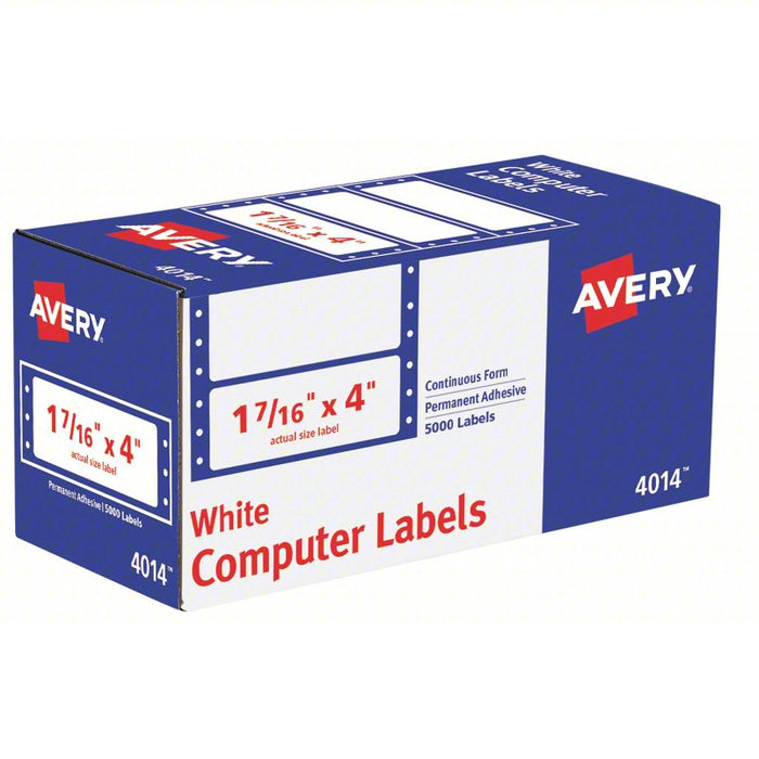 Dot Matrix Label: 4,014 Avery Template #, White, 1 7/16 in Label Ht, 4 in Label Wd, 5,000 PK