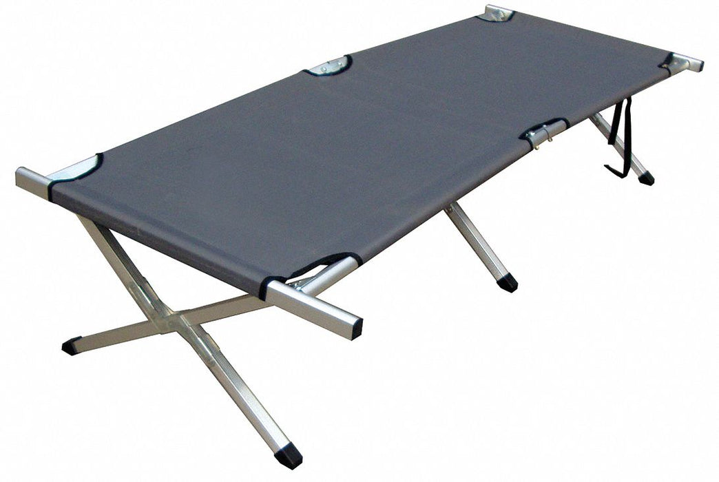 Military Cot: 74 1/2 in Lg, 25 in Wd, 16 in Ht, 300 lb Wt Capacity