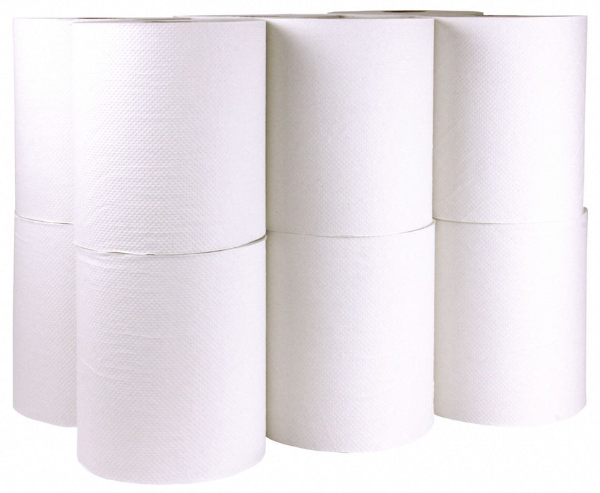 Paper Towel Roll: White, 7 7/8 in Roll Wd, 600 ft Roll Lg, Continuous Sheet Lg, 12 PK