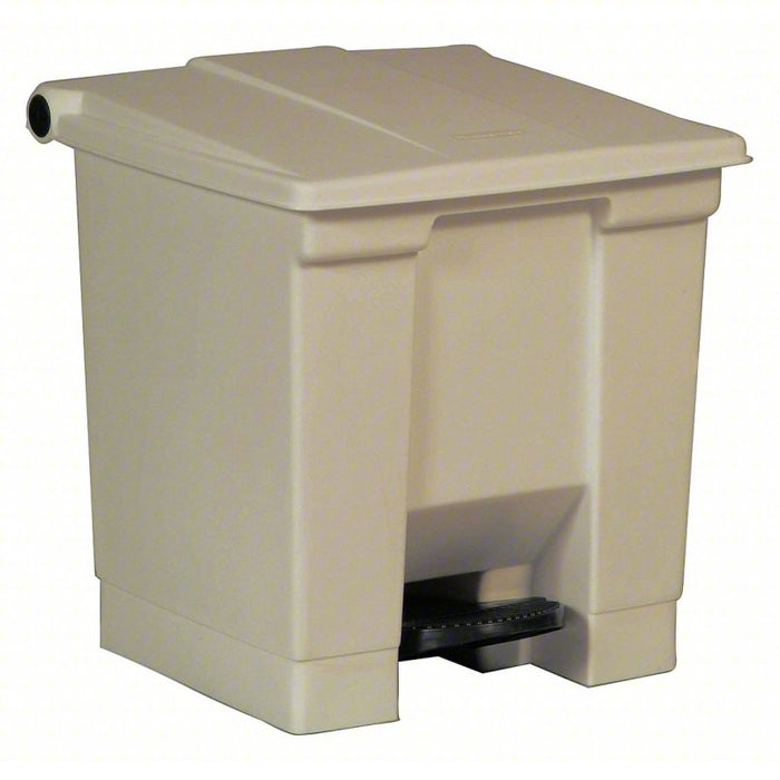 Step Can: Plastic, Beige, 8 gal Capacity, 16 1/4 in Wd/Dia, 17 in Ht