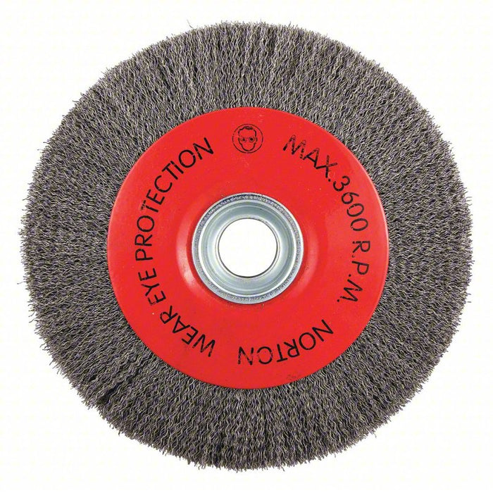 Wire Wheel Brush: 10 in Brush Dia., 3/4 in Arbor Hole, 0.014 in Wire Dia., Carbon Steel