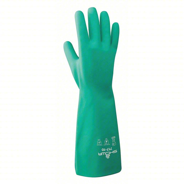 Chemical Resistant Gloves: 11 mil Glove Thick, 13 in Glove Lg, Smooth, L Glove Size, Green, 12PK