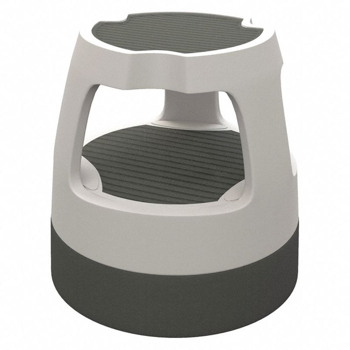 Round Office Stool: 2 Steps, 14 1/4 in Top Step Ht, 15 in Bottom Wd, 300 lb Load Capacity