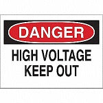 BRADY Danger High Voltade Sign, 10 x 14In, R and BK/WHT, AL,