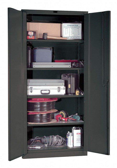 Storage Cabinet: 48 in x 24 in x 78 in, Swing Handle & Padlock Hasp, 16 ga Panel Thick