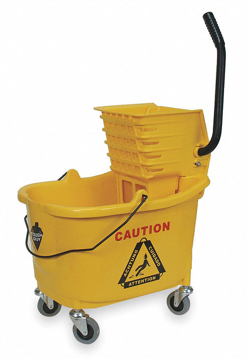 Mop Bucket and Wringer: Side Press, 8 3/4 gal Capacity, Plastic, Yellow, Side Press