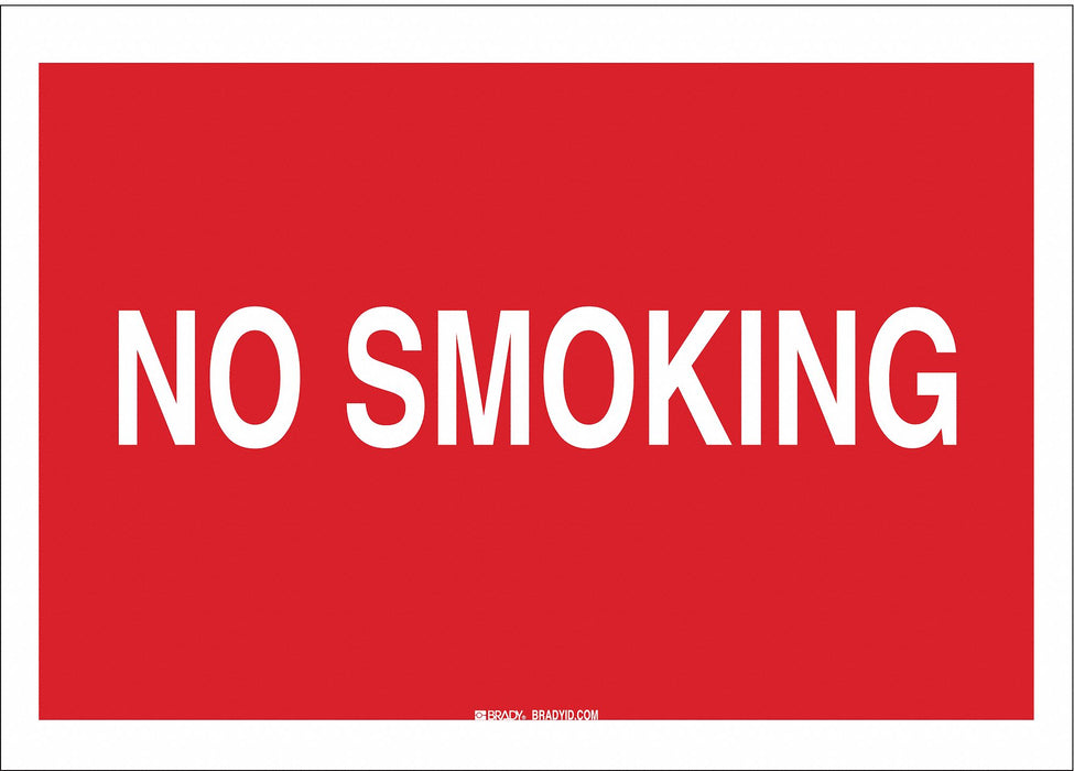 BRADY No Smoking Sign, 7 x 10In, WHT/R, AL, ENG