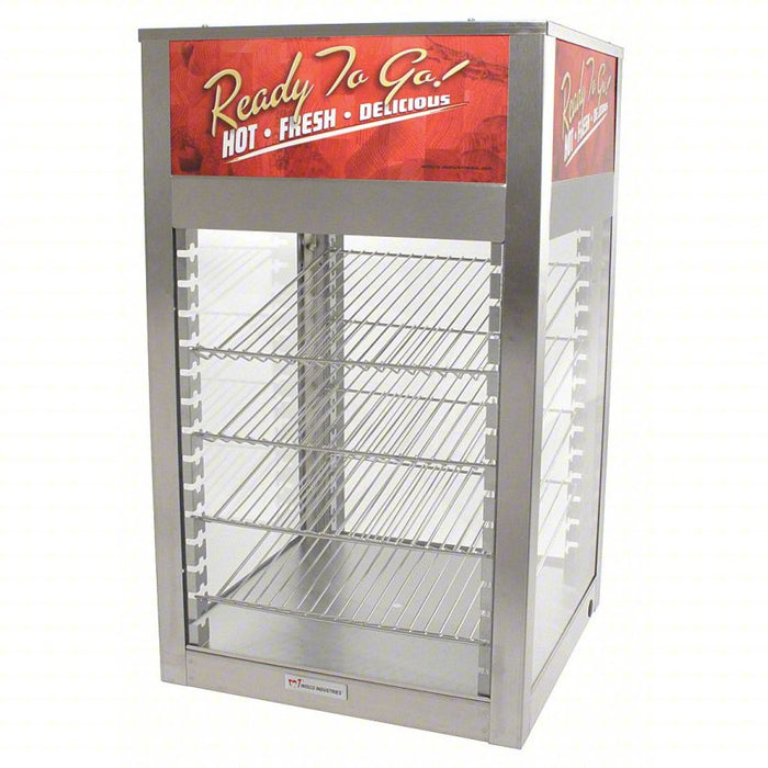 Humidified Heated Display Case: For Breadsticks/Pizza, 4 Shelves, Silver, 1,440 W Watt, 12 A Current