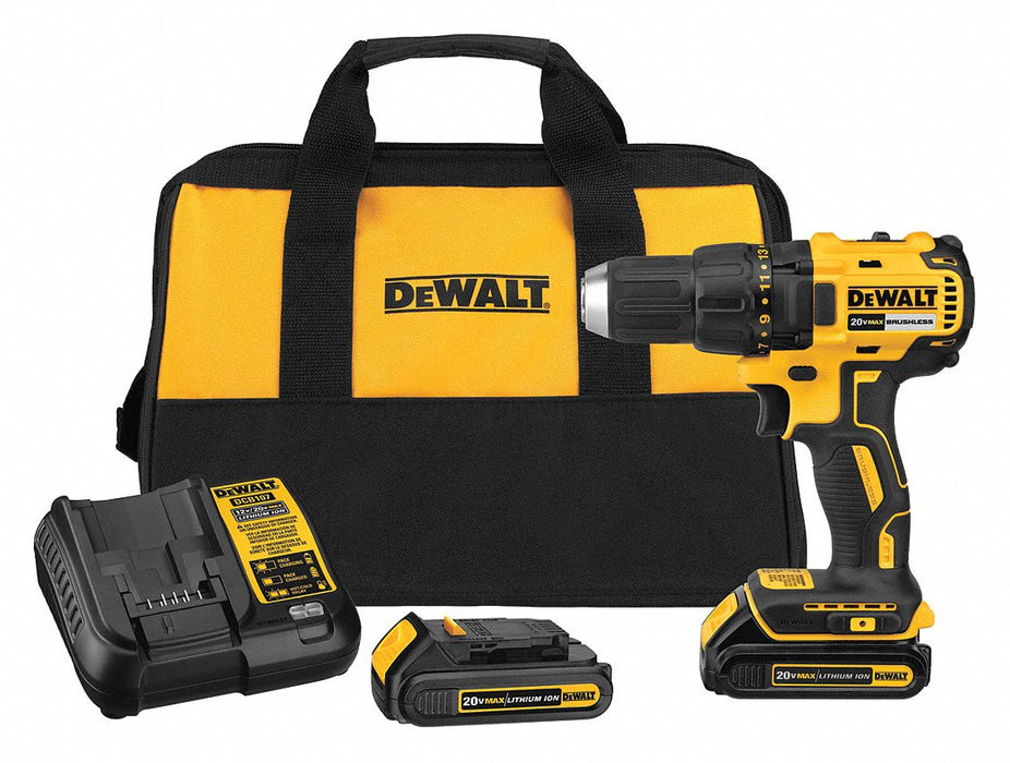 Drill: 20V DC, Compact, 1/2 in Chuck, 1,750 RPM Max., Brushless Motor, (2) 1.5 Ah, 20V MAX*