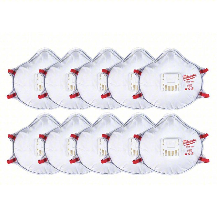 Disposable Respirator: Dual, Adj, Molded Nose Bridge, Comfort, White, M Mask Size, Milwaukee, 10 PK