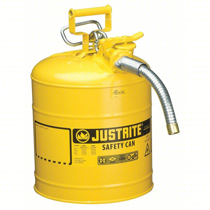 Type II Safety Can: For Diesel, Galvanized Steel, Yellow, Includes Hose, 17 1/2 in Ht