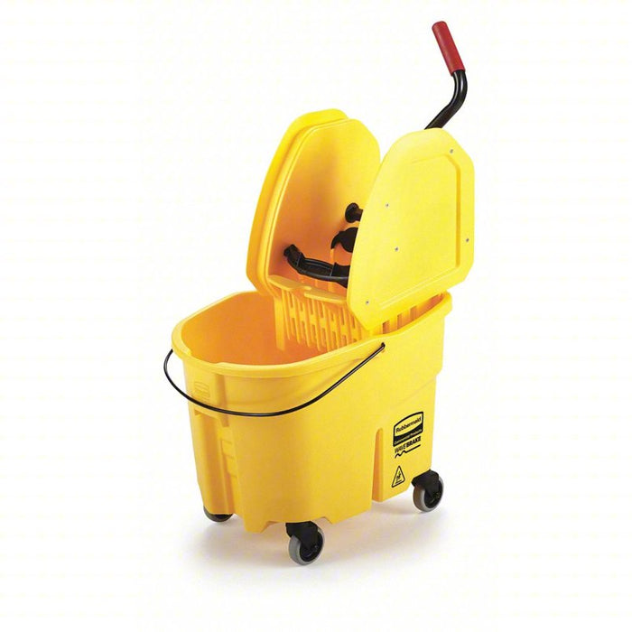 Mop Bucket and Wringer: Down Press, 8 3/4 gal Capacity, Plastic