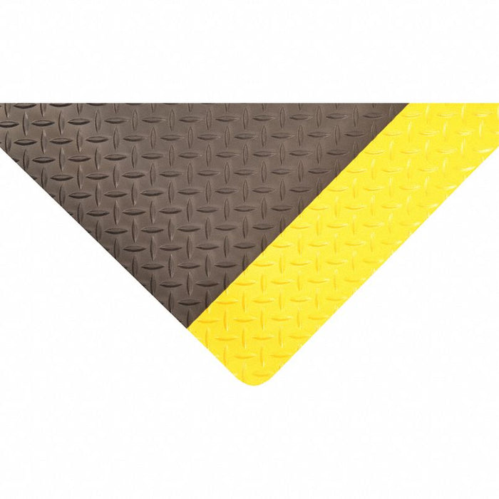 Antifatigue Mat: Diamond Plate, 3 ft x 5 ft, 9/16 in Thick, Black with Yellow Border, Beveled Edge